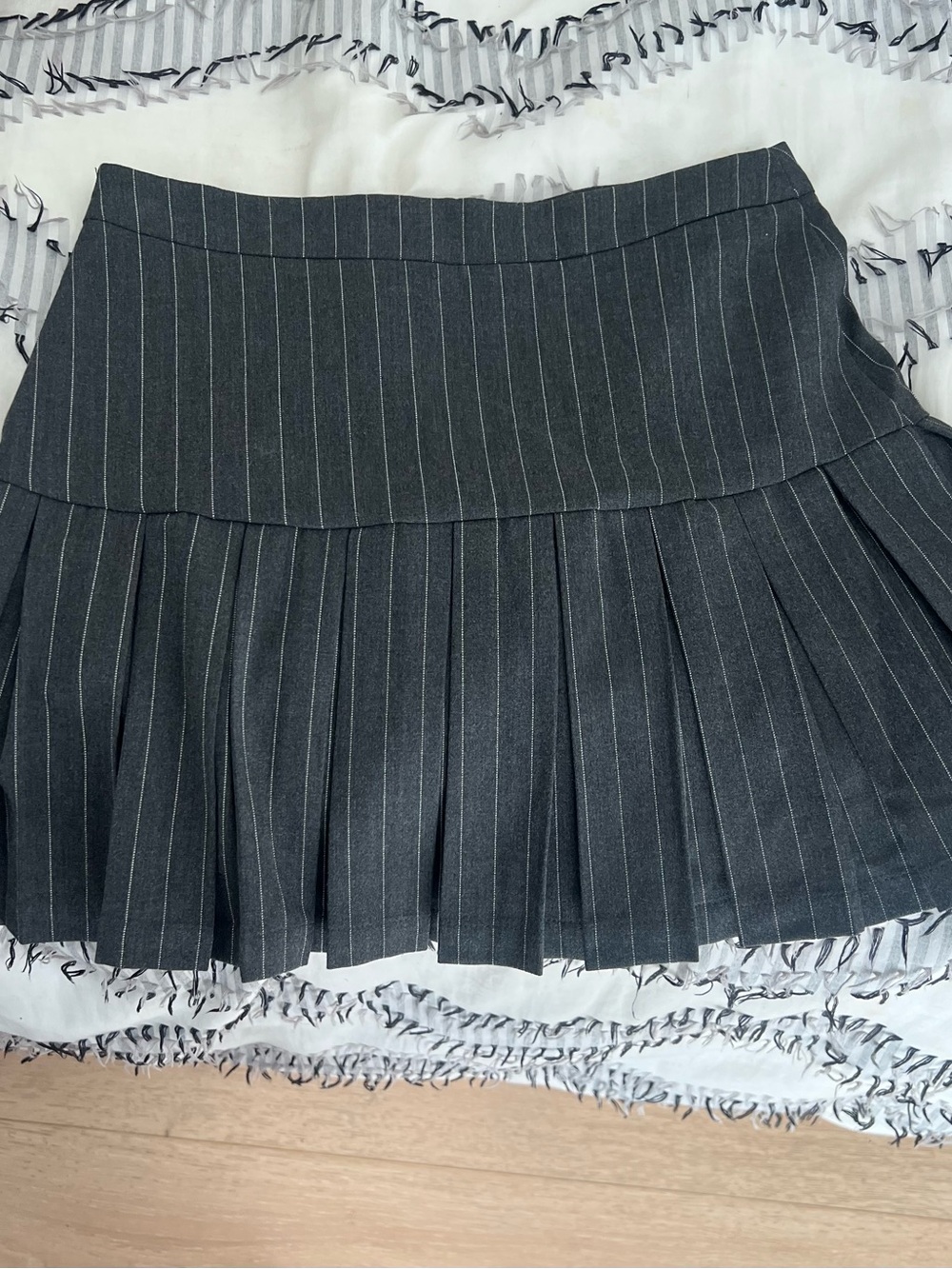 Women's Pinstripe Pleated Mini Skirt - Charcoal